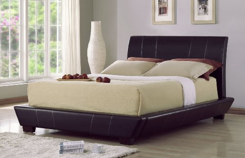 Contemporary Fully Upholstered Brown Queen Size Platform Bed