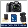 Nikon Coolpix P100 10 MP Digital Camera with 26x Optical Vibration Reduction (VR) Zoom and 3.0-Inch LCD (Black) Deluxe Kit With Digpro Carrying Case, 4 GB Memory Card, Lens Cleaning Kit