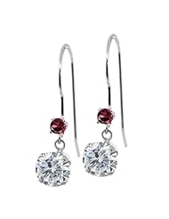1.18 Ct Round G/H Diamond Red Rhodolite Garnet 14K White Gold Earrings