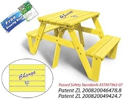 Lohasrus Kids Picnic Table 20322 - Passed Safety Standards ASTM F963-07, Dual Non-toxic Painted Fir, for ages 2 to 6, 1 seated each side, Free Drawing Book