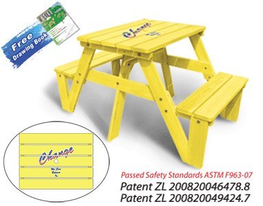 Lohasrus Kids Picnic Table 20322 - Passed Safety Standards ASTM F963-07, Dual Non-toxic Painted Fir, for ages 2 to 6, Free Drawing Book