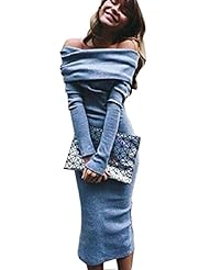 Plus Size Winter Cotton/Knit Long Sleeves Off the Shoulder Bandage Dress/Bodycon Dress/Club Dress/Party Dress 