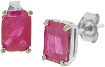 1.55Ct TW Emerald Cut Genuine Ruby Stud Earrings,14Kt White Gold(AB Quality)