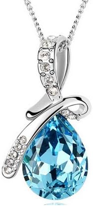 HSG Hot Fashion Artificial Crystal Aquamarine Blue Tear-shape Drop Pendant Necklace
