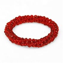 Glass Beads and Elastic Red Bracelet-Large Weave "Color Me Fair Bracelet [Large Weave - Red]"