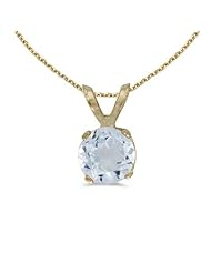 14k Yellow Gold Round Aquamarine Pendant (chain NOT included)