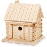 Darice 9184-91 Natural Wood Log Cabin Birdhouse, 7.1 -Inch