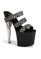 Women's 7 1/2 Inch Gun Heel Bullet Detailed Triple Band Platform Slide
