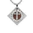 Stainless Steel Cross in Natural Redwood Cubic Zirconia Circle Diamond-Shaped Pendant Necklace