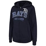 MLB Women's Tampa Bay Rays Real Flava Long Sleeve Full Zip Hoodie (Athletic Navy Heather, Medium)