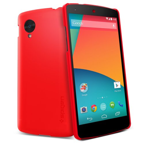 Nexus 5 Case, Spigen® [+Screen Protector] [Non-Slip] Google Nexus 5 Case Slim [Ultra Fit] [Bright Red] Premium *Japanese* Screen Protector Included + Premium Matte Hard Case for Nexus 5 - ECO-Friendly Packaging - Bright Red (SGP10789)