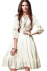 Puff Sleeves Cotton Vintage Lace  Dress