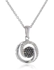 Sterling Silver Black and White Diamond Swirl Pendant Necklace (1/5 Cttw, I-J Color, I2-I3 Clarity), 18"