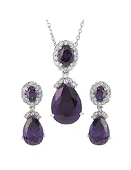 Alexandria Collection Sterling Silver Purple Cubic Zirconia Pear-cut Drop Vintage Necklace Earring Set