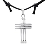 Mens Satin Finish Stainless Steel Cross Pendant Necklace