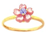 14K White Gold Pink Mother of Pearl Exotic Blossom Stackable Ring-Multi Pink Mop-Tanzanite, size8.5