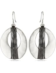 Kenneth Cole New York Silver-Tone and Hematite-Color Wire Wrapped Oval Hoop Drop Earrings