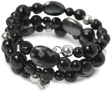 Sterling Silver Snowflake Obsidian Black Onyx Wrap Bracelet