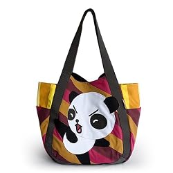 ONITIVA - [Kung Fu Panda] Hand-appliqued 100% Cotton Fabric Art Shoulder Tote Bag / Shopper Bag