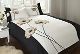 Black Beige & Cream Luxury Floral Embroidered Duvet Cover Sets! Available In A Choice Of 4 Sizes. Choose Your Size!! Double Duvet Cover (198x198cm) With Two Pillowcases (48x74cm)