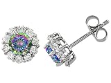 2.25 cts 14K White Gold Plated 925 Sterling Silver Genuine Round Mystic Topaz Earrings