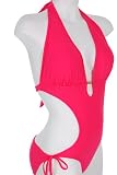 Hot Pink Halter Tie Side Monokini Swimsuit with Removable Soft Pads