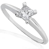 1/3carat Princess Cut Diamond Solitaire Ringin 14K White Gold (H-I/SI2-I1)