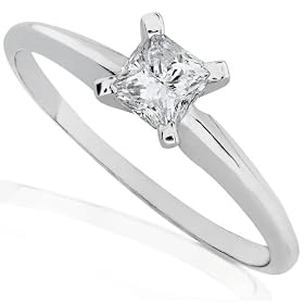 1/3carat Princess Cut Diamond Solitaire Ring�in 14K White Gold (H-I/SI2-I1)