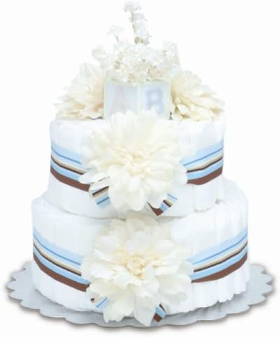 Bloomers Baby Diaper Cake Modern Cream Dahlias 2-Tier