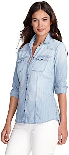 Eddie Bauer Womens Long-Sleeve Denim Shirt, Pool L