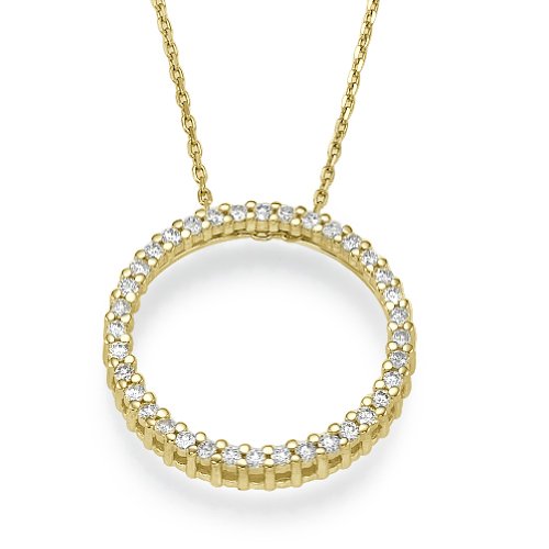 Diamond Circle Pendant 14K Yellow Gold 1.00 ct Certified F Color SI Clarity
