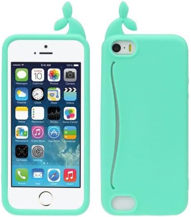 Aokdis Hot Selling Cute Big Mouth Whale Rubber Card Holder Soft Case Cover for Iphone 5 5s (Mint Green)