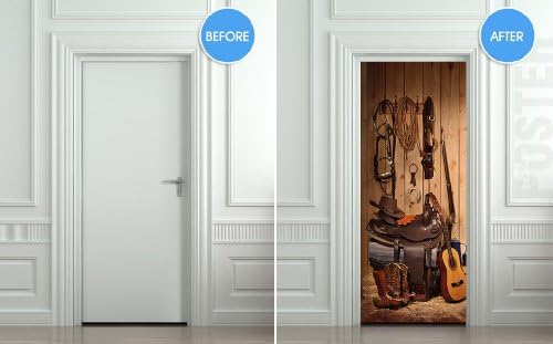 Pulaton Door Laminated Sticker Cowboy Storeroom Larder Pantry Lumber boxroom Saloon Mural decole Film self-Adhesive Poster 30x79(77x200 cm)
