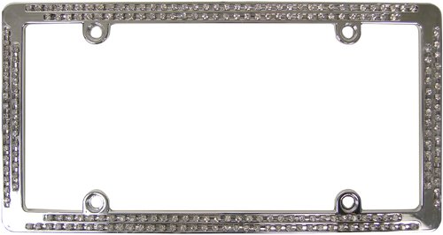 Custom Accessories 92838 Double Chrome License Plate Frame with White Bling price Custom Accessories 92838 Double Chrome License Plate Frame with White Bling price