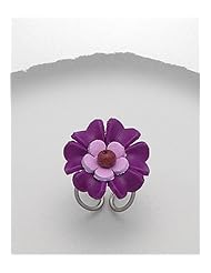 Purple Flower Leather Ring In White Base