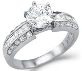 Solid 14k White Gold Solitaire CZ Cubic Zirconia Engagement Ring Band Shiny 1.75 ct