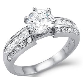 Solid 14k White Gold Solitaire CZ Cubic Zirconia Engagement Ring Band Shiny 1.75 ct: Jewelry