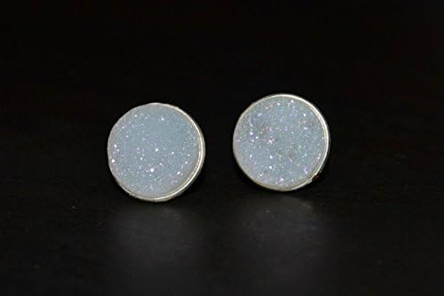 White Druzy Quartz Round Stud Earrings // Sterling Silver Plated Semi-Precious Gemstone
