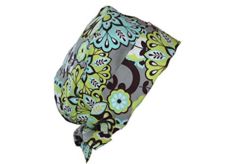 Surgical Scrub Hat Cap Lime Grey Teal Paisley Pixie