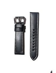PANERAI 18mm Black Pilot Racing Style Heavy Leather Watchband with S/S Buckle
