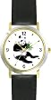 Eating Bamboo Giant Panda or Panda Bear Animal - WATCHBUDDY&reg; DELUXE TWO-TONE THEME WATCH - Arabic Numbers - Black Leather Strap-Children's Size-Small ( Boy's Size & Girl's Size )