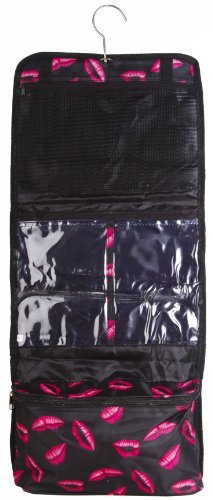 World Traveler Hanging Toiletry Bag, Hot Pink Lips Print
