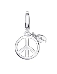 925 Silver Platinum Plated Peace Sign Charm With 925 Sterling Silver Chain (16")