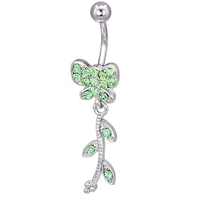 Pugster Light Green Crystal Butterfly Dangling Ivy Dangle Belly Ring by Dangling Steel Belly Rings