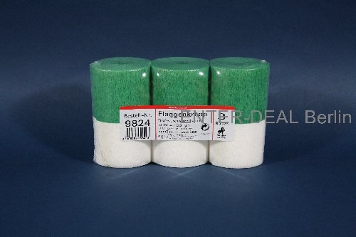 30 Meter DEKO-KREPP – GRÜN / WEISS – 3 Rollen