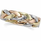 14K Tri-Color Gold Hand-Woven Wedding Band For Men and Women - Size 10