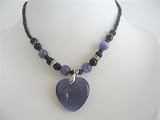 Amethyst Heart Pendant Necklace Amethyst Cat Eye Heart Pendant Black Beaded Choker Necklace (BRAND NEW)