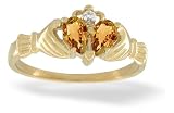 14K Yellow Gold Genuine Pear Citrine and Diamond Celtic Claddagh Ring