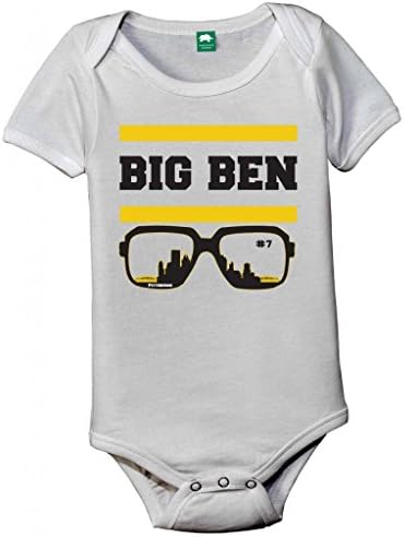 Ben Roethlisberger Pittsburgh Steelers Onesie One-Piece Tee Black Jersey Name and Number with SkylinebBig Ben Steel Curtain Design for WHATEVER IT TAKES Fans Baby Tees