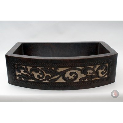 Ambiente-33 Copper Handmade Kitchen Farmhouse Round Apron Single Well Silver Trees Sink